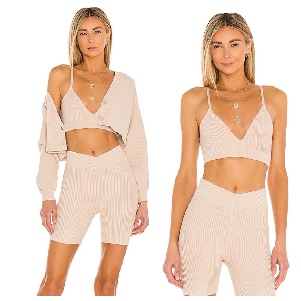 Lovers and Friends 3 Piece Set In Nude: Bralette, Shorts, Cropped Cardigan, S
